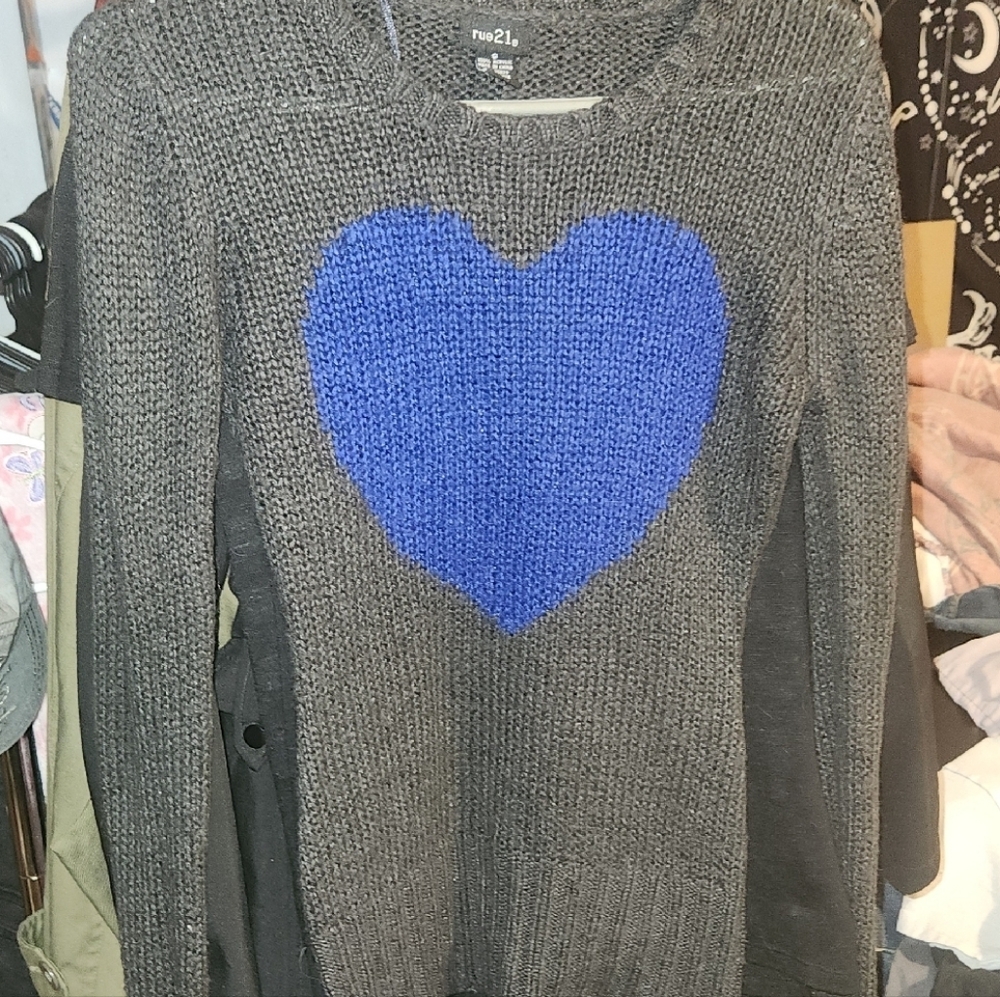 Rue21 Gray Sweater with Blue Heart